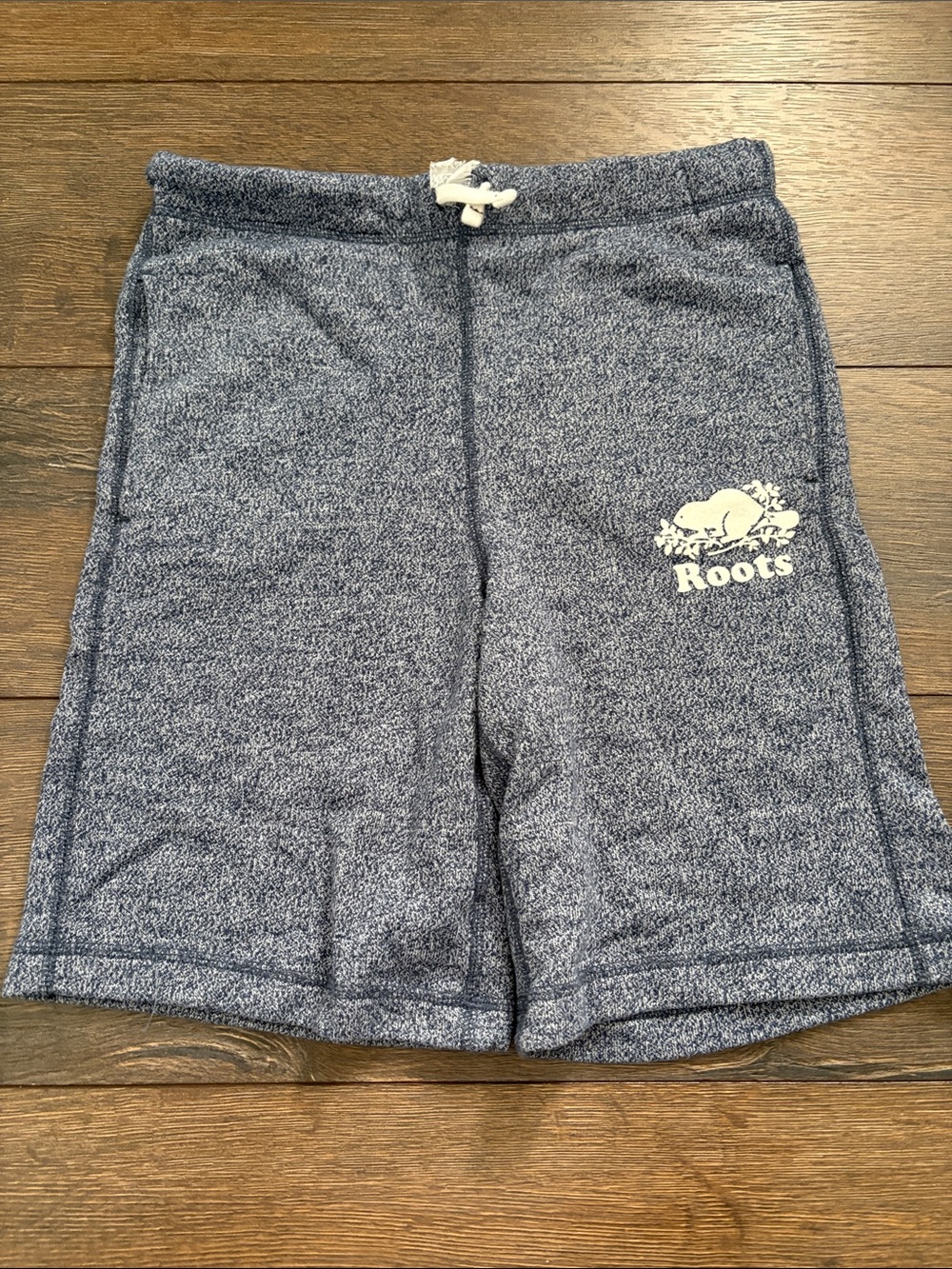 Roots Kids Heathered Navy Terry Shorts with White Logo